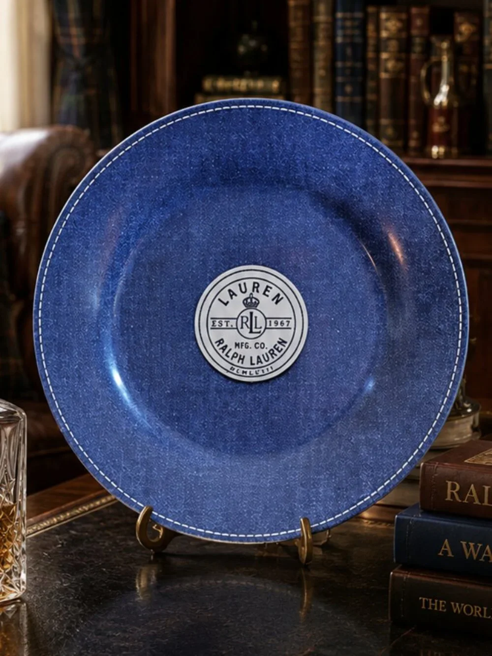 Set of 3 Rare Ralph Lauren Bartlett Denim Jean Dinner Plates